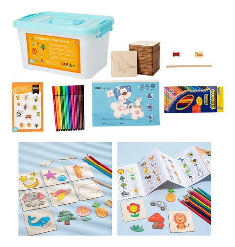 Kit De Plantillas De Dibujo Con Rodajas De Madera