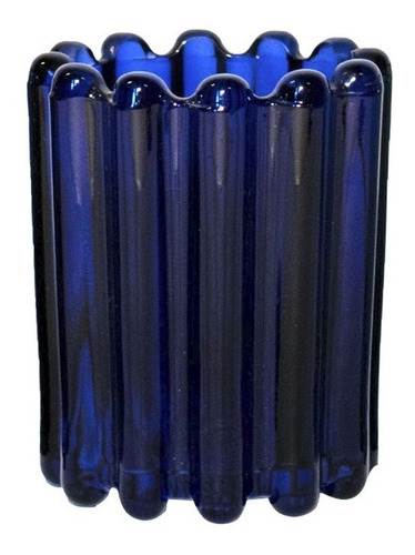 Fanal Vaso Portavela De Vidrio Con Relieve Azul 