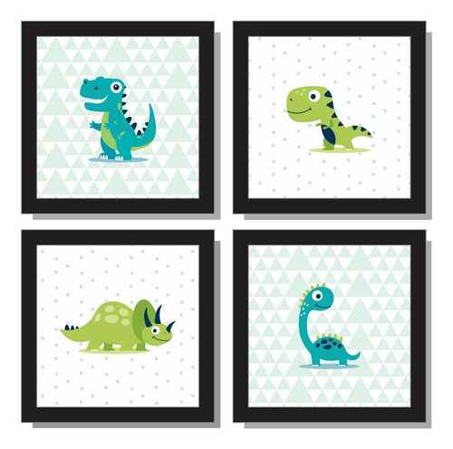 Quadros Dinossuaros Baby Quarto Infantil Verde Menino