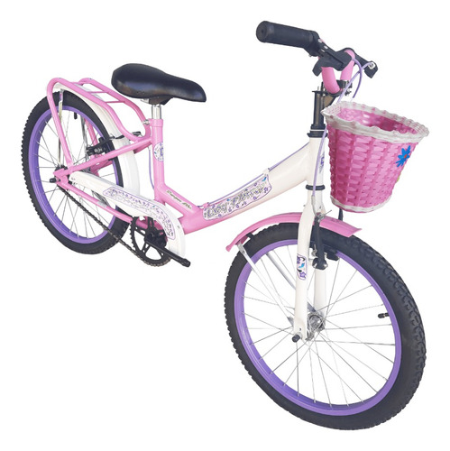 Bicicleta playera infantil Danger Paseo Lady Flowers R20 1v frenos v-brake color rosa/blanco con pie de apoyo  