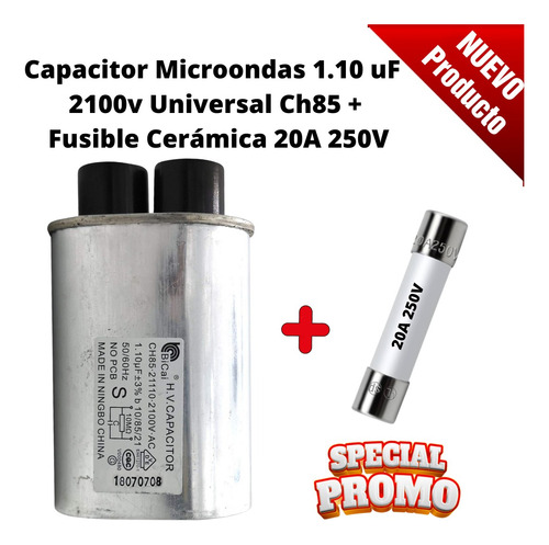 Capacitor Microondas 1.10 Uf 2100v Con Fusible 20a 250v