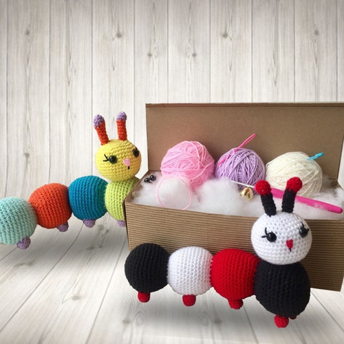 Imagen 2 de 7 de Kit Amigurumi Diy Crochet Gusanito Agujas Lanas Instructivo