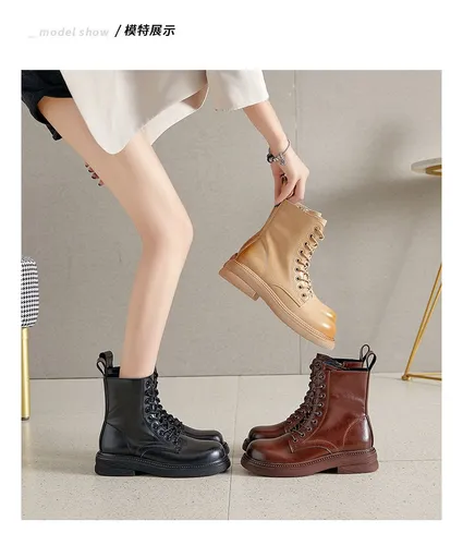 Botas Estilo Británico Botas Retro De Tubo Medio