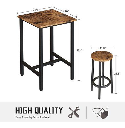 Juego De Comedor De 3 Piezas Mesa Y Taburetes Marrón Rustic