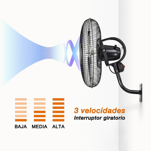 Ventilador Pared 18 Pulgadas Mytek 3196 Metálico/360° Oscil. Color de la estructura Negro Color de las aspas Plateado