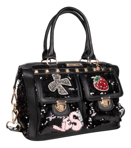 Bolsa Boston Nicole Lee De Lentejuelas Con Parches Ss24 Color Negro