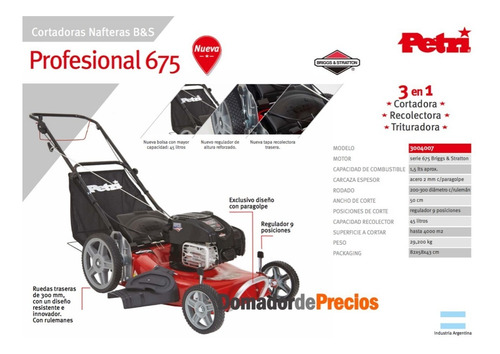 Imagen 6 de 10 de Cortadora De Cesped Petri 6.75 Hp 3 En 1 Bolsa Y Acelerador