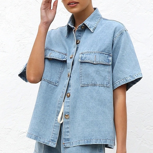 Conjunto Jeans Feminino De Verão Com 2 Peças