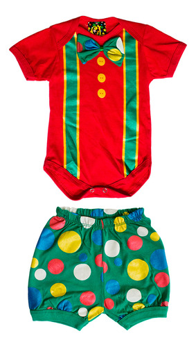 Body Roupa Fantasia Com Shorts Palhaço Vermelho Para Bebês