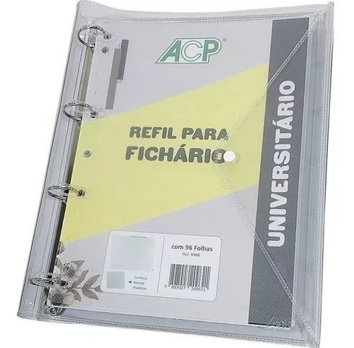 Fichário Caderno Argolado A4 Com Capa Acp + Bloco 96fls Cor Cristal