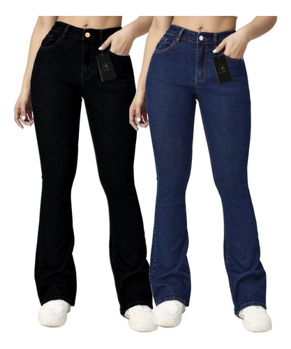 Kit 2 Calças Jeans Feminina Flare Com Lycra Premium Atacado
