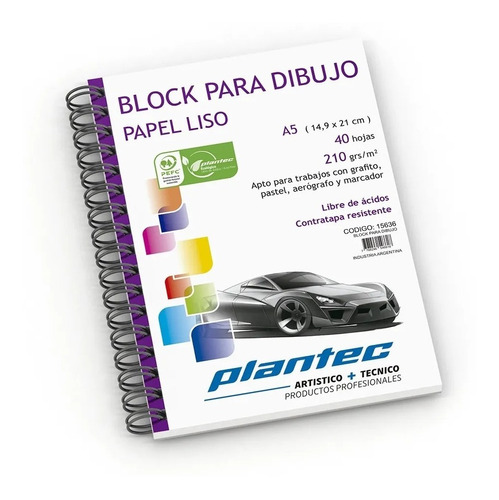 Plantec Block Anillado Lateral A5 210g Liso 40h