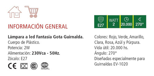 Lampara Led Guirnaldas 2w Color Purpura Rosa Verde Azul Blan
