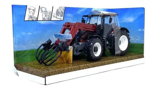 Mini Trator Agrícola Valtra N174 Carregadeira 1:32 Burago Cor Vermelho