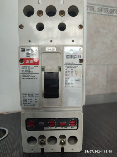 Breaker Jd 3x250a 600v Cutler Hammer
