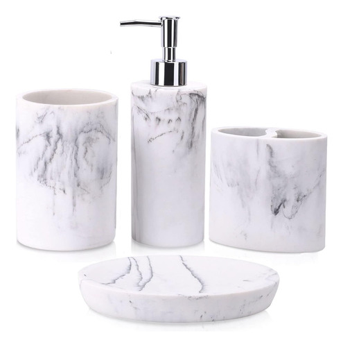 Juego De Accesorios De Baño, 4 Piezas Con Aspecto De Mármol,