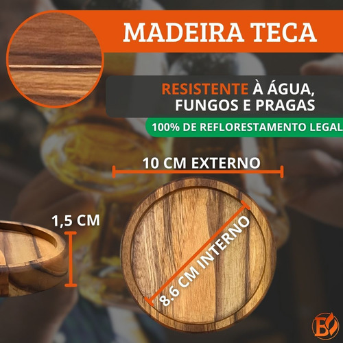 10 Porta Copos Madeira Teca 10cm Apoio De Mesa P/drinks Taça