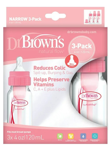 Set 3 Mamaderas Dr Brown's Natural Flow 120ml Rosa