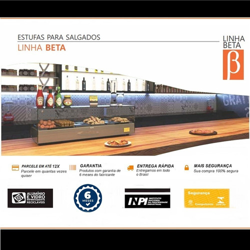 Estufa Para Salgados Vitrine Pequena Omega- 3 Bandejas Prata