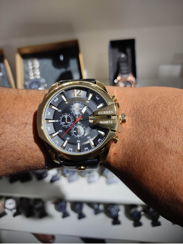 Relógio Curren 8176 Preto Com Dourado Luxo