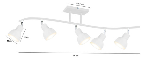 Lampara Aplique Riel Techo Pared Spot Movil 5 Luces Led E27 Estructura Blanco/Cromo