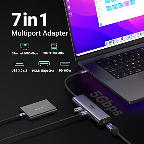 Hub Usb C Ugreen Con Ethernet, Adaptador Multipuerto 7 En 1