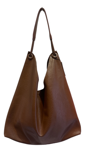 Cartera Hobo Importada Marrón Oscuro Cuero Sintético Boton Imantado Marrón Oscuro