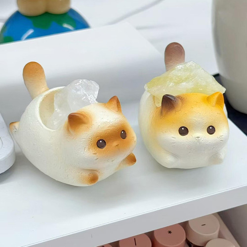2 Minifiguras De Gato, Estatua De Gato Marrón Y Amarillo
