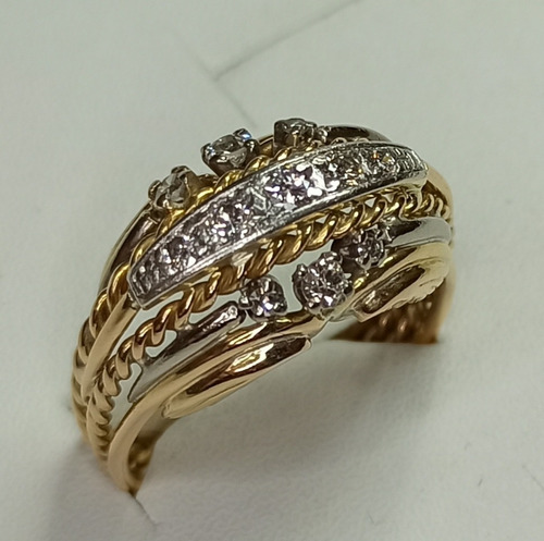 Anillo Dama Antiguo Oro 18k Brillantes Varios Hermoso Único!