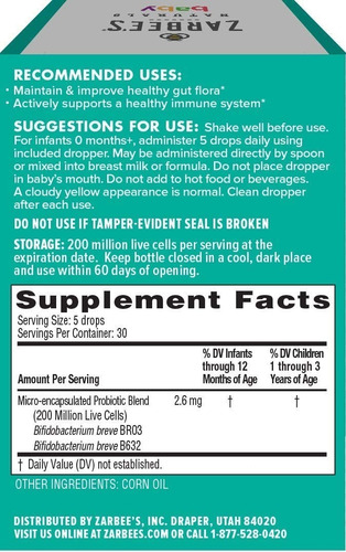 Zarbees Daily Probiotic Drops Baby 8 Ml Probiótico