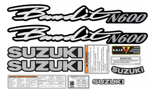Kit Jogo Emblema Adesivo Suzuki Bandit 600n 2000 Preta N961