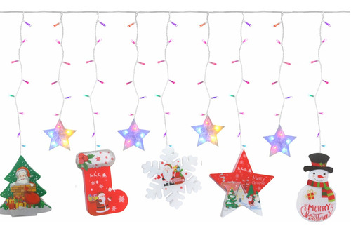 Serie Cascada Led Figuras Navideñas Y Estrellas Luz Colores