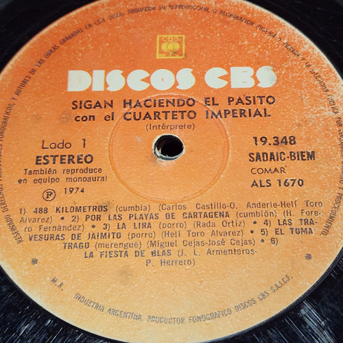 Sin Tapa Disco El Cuarteto Imperial Sigan Haciendo Pasito C0