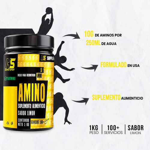 Aminoácidos En Polvo Hiper Sport 1 Kg 100 Servis Sabores Hs