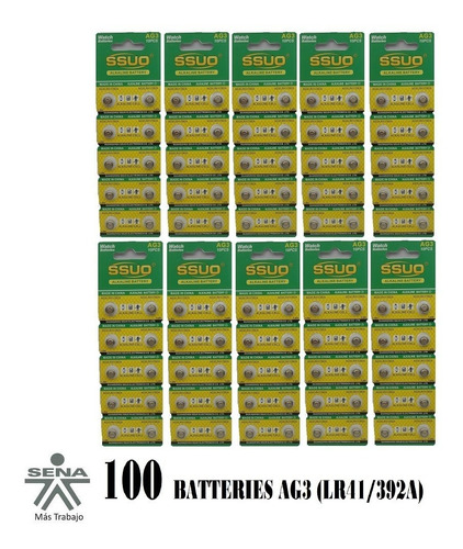 100 Pilas Baterías Ag3 (392a/lr41) Alcalinas