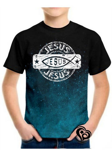 Camiseta Jesus Gospel Evangélica Masculina Infantil Azul