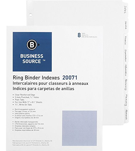 3-ring Plain Tab Indexes, 8-1/4  Wide Tab (20071)