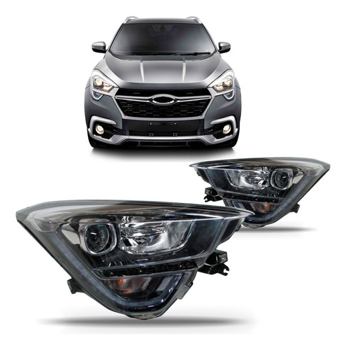 Par Farol Dianteiro Tiggo 5x 19 20 Eletrico Com Motor E Led