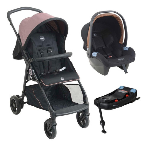 Carrinho De Bebê Lui Rose Com Bebê Conforto E Base Isofix