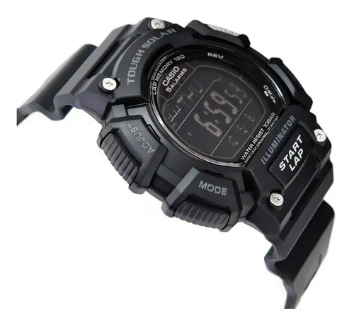 Reloj Casio Tough Solar Hombre Stl-s110h-1b2cf Start Lap Color de la correa  Negro Color del bisel Negro Color del fondo Negro