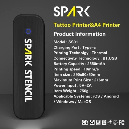 Spark Impresora Térmica Stencil Para Tatuaje Bluetooth