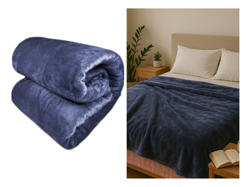 Kit 2 Cobertor Casal Corttex Turim Soft Macio Toque De Seda Liso Azul