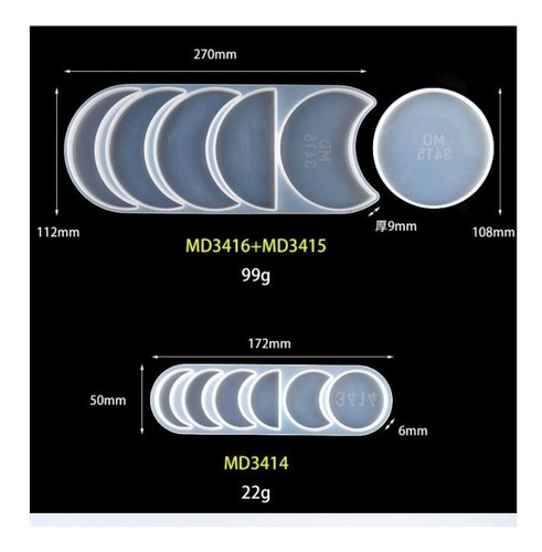 Set De  2 Moldes De Silicona Fase Lunar  Para Epoxi 