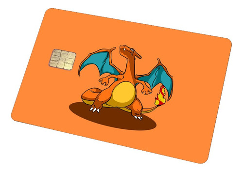 Sticker Para Tarjeta Nuevo Pokemon Charizard Fondo Naranja