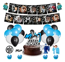 Comprar Set De Globos + Banderin + Toppers  Milo J. Feliz Cumpleaños Celeste Feliz Cumple