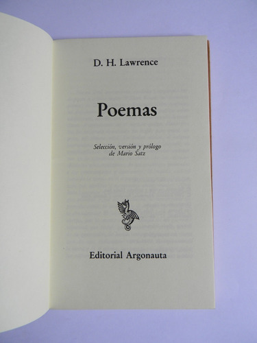 Poemas D. H: Lawrence Ed. Argonauta (Usado)