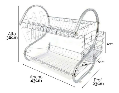 Imagen 2 de 5 de Secaplatos Escurridor Plato 2 Pisos Aluminio Inoxidable Env