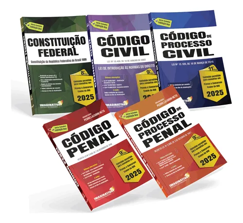 comprar Combo 5 Livros Legislação Seca Constituição, Cód Civil, Cód Proc Civil, Cód Penal, E Cód Proc Penal