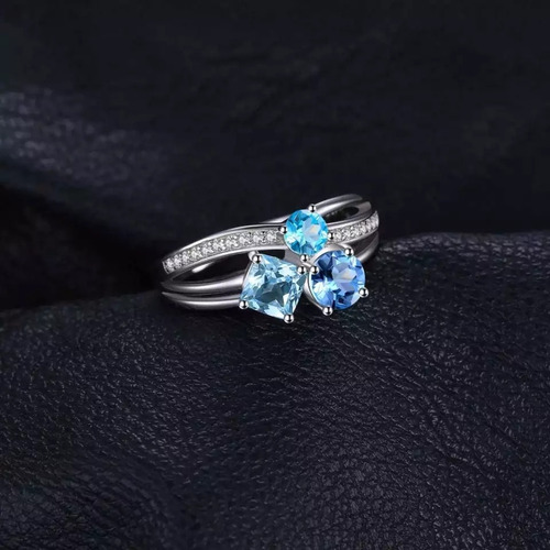 Imagen 2 de 2 de Anillo Ajustable Plata 925 Topacio Joya Mujer