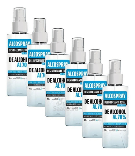 Combo 6 Alcospray 70ml Desinfectante En Spray De Alcohol 70%